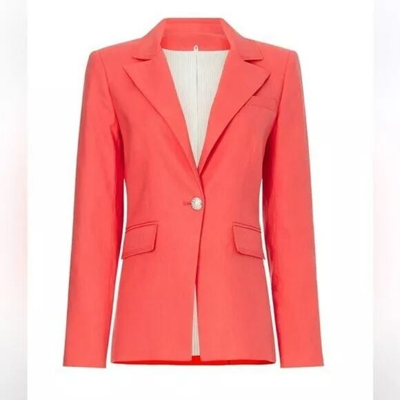 Veronica Beard Sedgwick Dickey Coral Red Linen Blend Blazer Jacket - Size 6 - Picture 3 of 4